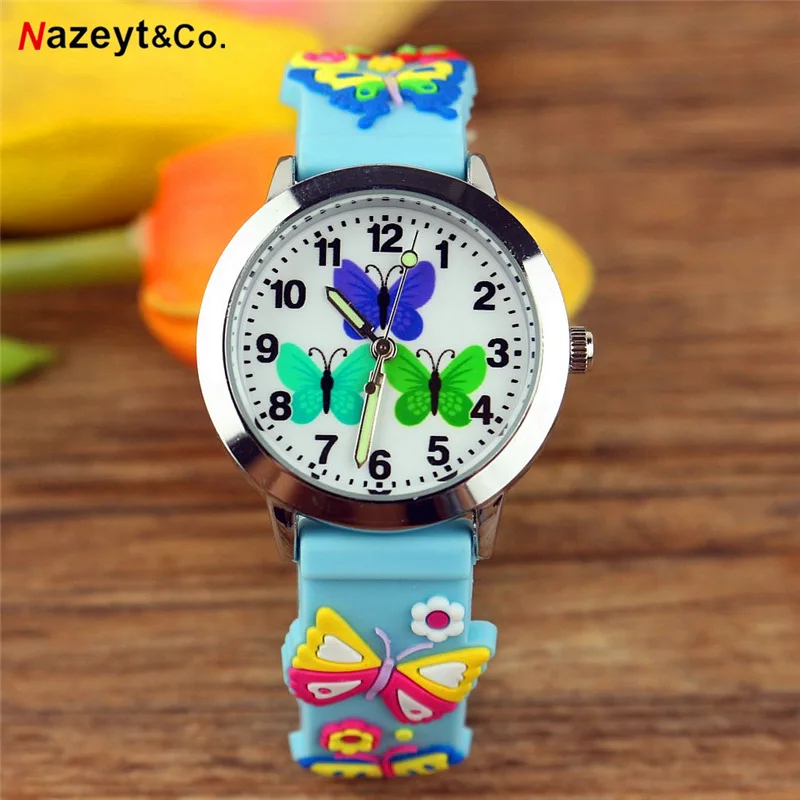 Montre pour enfants, mignon petit étudiant, 3D annulaire lumineux à mains, horloge garçons filles, cadran papillon gelée douce, livraison directe