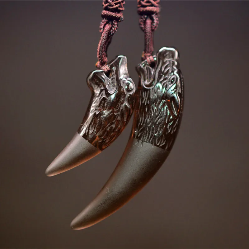 

QIANXU Ice Obsidian Wolf Teeth Necklace Pendant Amulet Jade Pendant Fine Jewelry With Chain