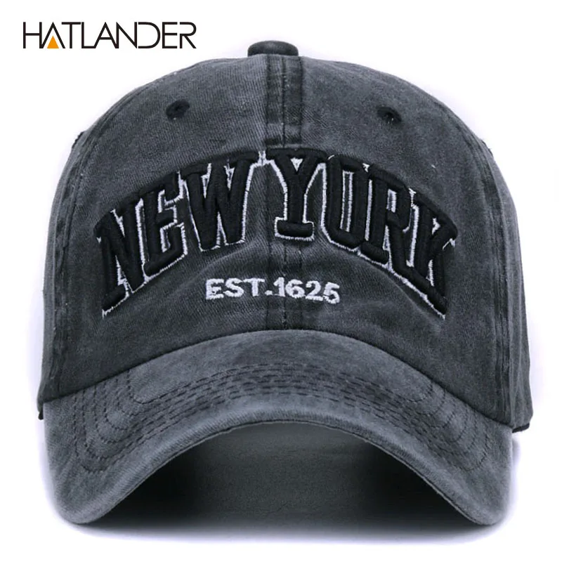 [HATLANDER]Sand washed 100% cotton baseball cap hat for women men vintage dad hat NEW YORK embroidery letter outdoor sports caps