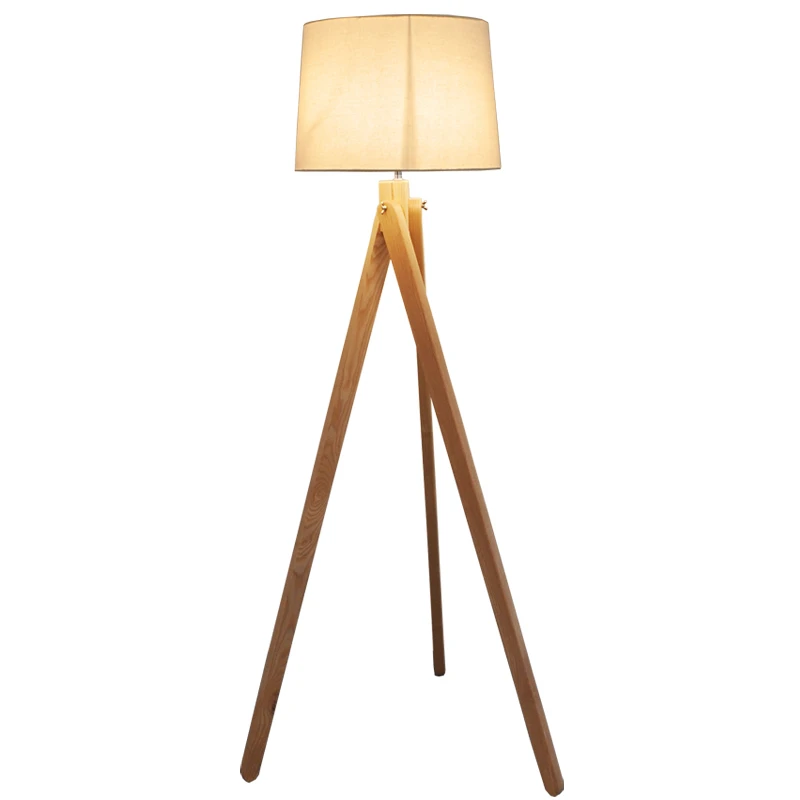 Japanese Standing Lamp Wood Leg Fabric Lampshade Floor Lamp Living Room Bedroom Restaurant 9W E27 Warm White Floor Light