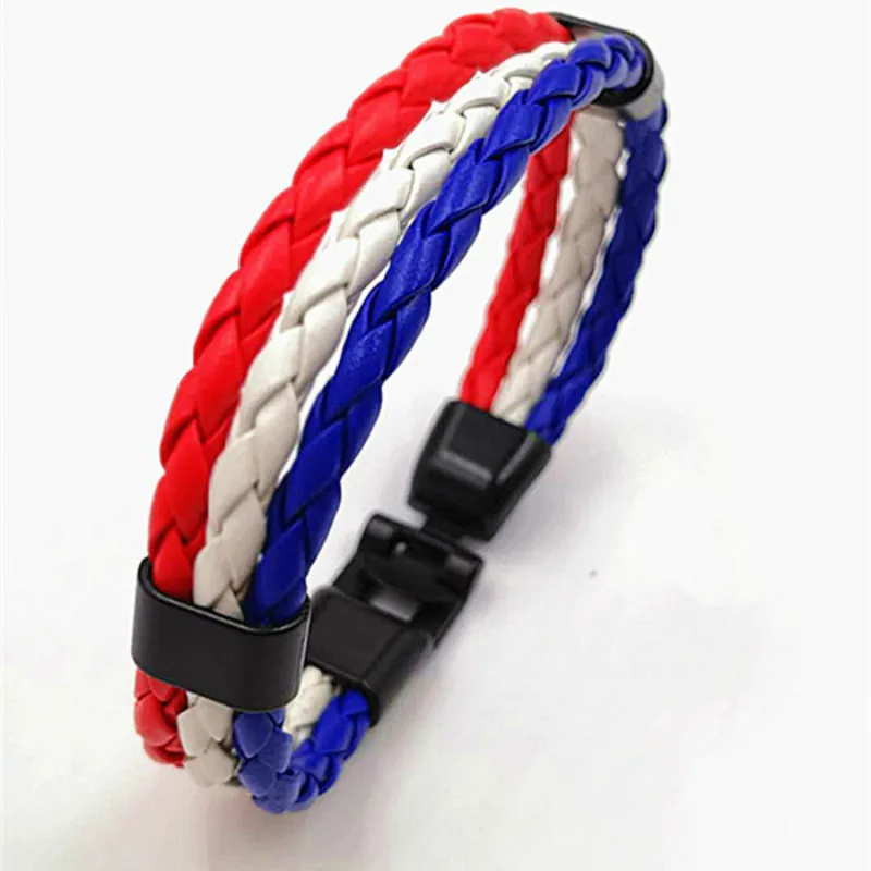 New Style National Flag Spain Italy France 3 layers Braided Leather football Bracelet Charm Punk Rock Men Wristband Jewelry