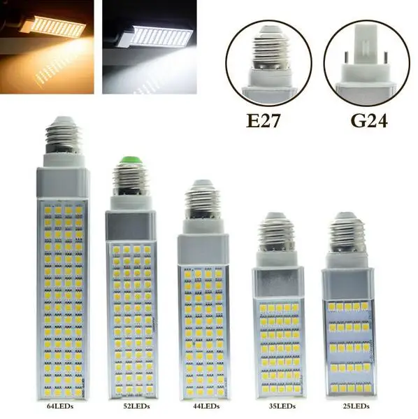 

G24 LED Light 5W 7W 9W 11W 13W 15W SMD5050 G23 E27 LED PL Lamp AC85-265V Warm White/Cold White G24 LED Bulb Free Ship