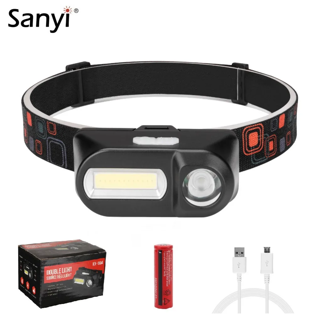 Dual-Switch USB Rechargeable Headlight 7 Modes 3W COB LED Headlamp Waterproof Head Flashlight Torch for Bicycle Night Running