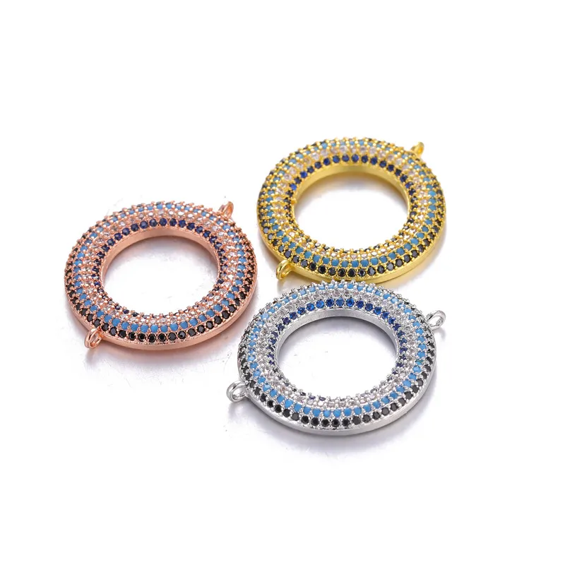 2019 New Jewelry Findings Components Copper Micro Pave AAA Zircon Crystal Round Charms Connectors Hand Made Diy Jewelry Making