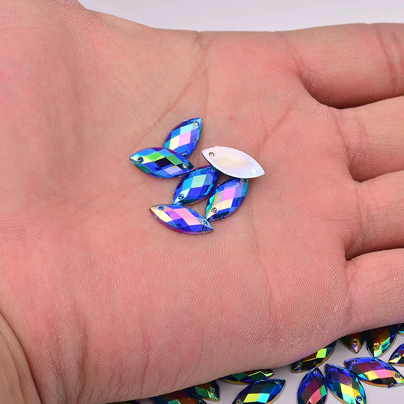 JUNAO 2000pc Bulk 7*15mm AB Crystal Sewn Rhinestone Applique Flat Back Horse Eye Crystal Strass Sewing Acrylic Stone For Clothes