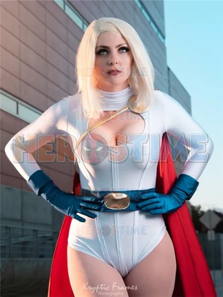 

Powergirl Superhero Costume Spandex Woman Cosplay Costume for Halloween Girl Zentai Bodysuit Hot Sale Custom Made