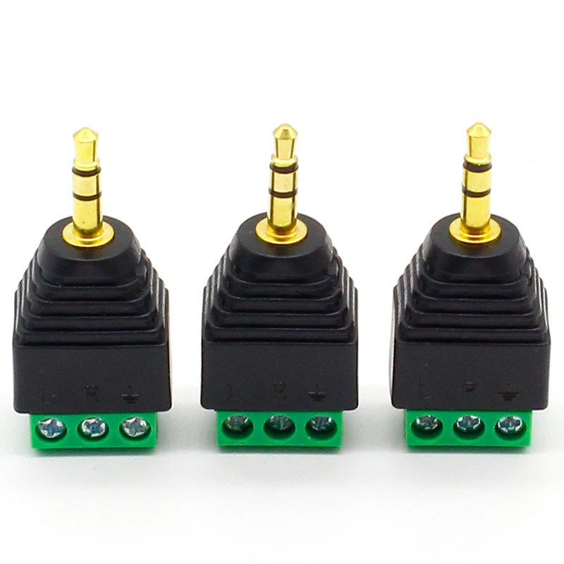 3pcs 3.5mm 3ploe 1/8 Inch Stereo Male Plug to AV Screw Video Balun Terminal Jack 3.5 mm Male 3 pin Terminal Block Plug Connector