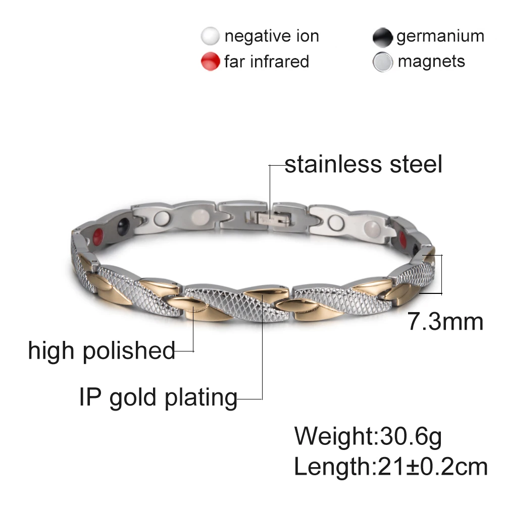 Vinterly Health Energy Bracelets Male Cross Stainless Steel Magnetic Gold-color Chain Link Jewelry for Men Jewelry Waterproof