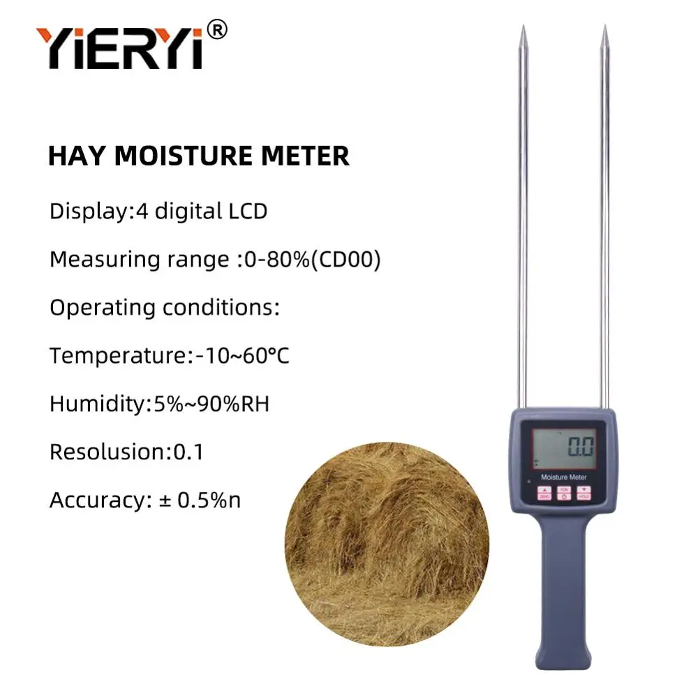 yieryi TK100H Portable Hay Moisture Meter for cereal straw bran Forage grass Leymus chinensis Emperor bamboo grass testing fibre