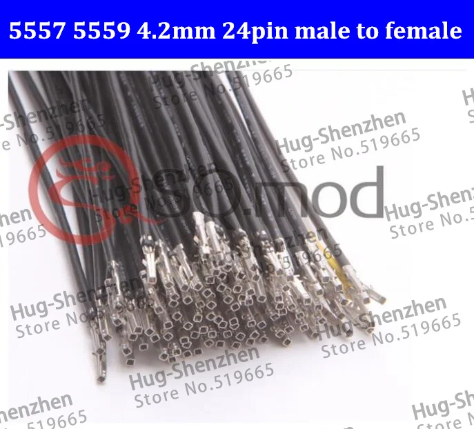 

High Qulaity UL1007 18AWG 30CM 5557 5559 4.2mm 24pin 24P male to Female Crimp Terminal Pins Cable Wire - Yellow / black