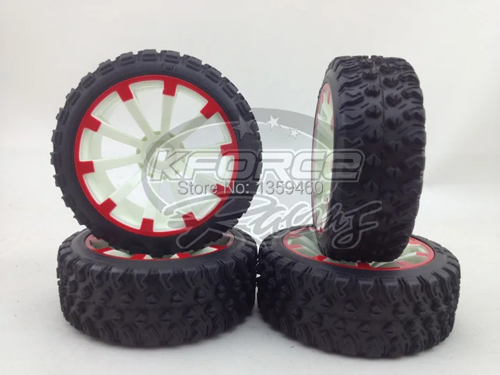 

New Design 4pcs 1/10 Rally Tires Tyre(Fighter)Wheel 10 spoke A(Material white+Painting Red) fits for 1:10 Rally Car 1/10 Tire