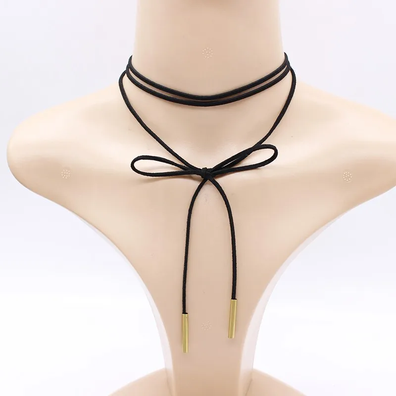 New Fashion Cute Wrap Faux Leather Choker Necklaces Women Long Velvet Rope Statement Necklace DIY Jewelry Girlfriend Gifts