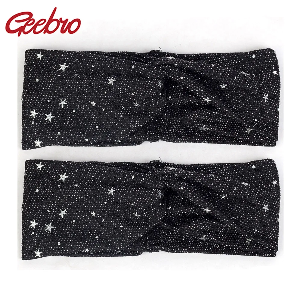 

Geebro Fashion Wide Stretchy Star Headbands For Women Knotted Twist Turban Knitted Headband for Girls Wrap Hair Band Accessories