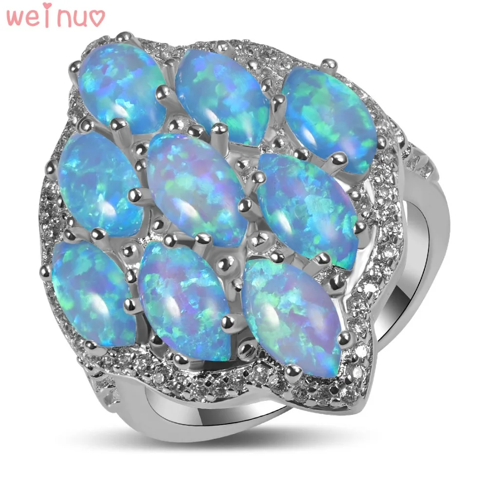 

Weinuo Blue Fire Opal White Crystal Ring 925 Sterling Silver Top Quality Fancy Jewelry Wedding Ring Size 5 6 7 8 9 10 11 A323