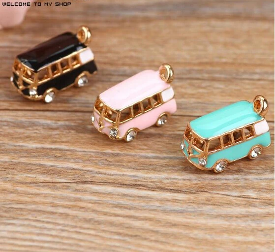 

New arrived Alloy drop oil gold-color 3D Stereoscopic Cartoon Bus Car shape charms diy phone/key chain pendants jewelry making