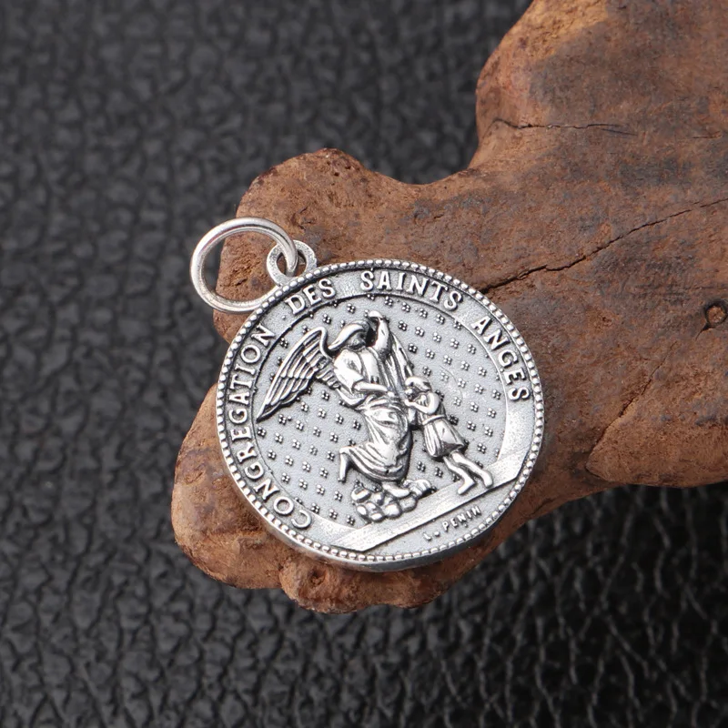 BOCAI S925 Silver Jewelry Fashion Silver Saint Michael Archangel Saint Michael Guardian Angel Round Pendant for Men and Wommen