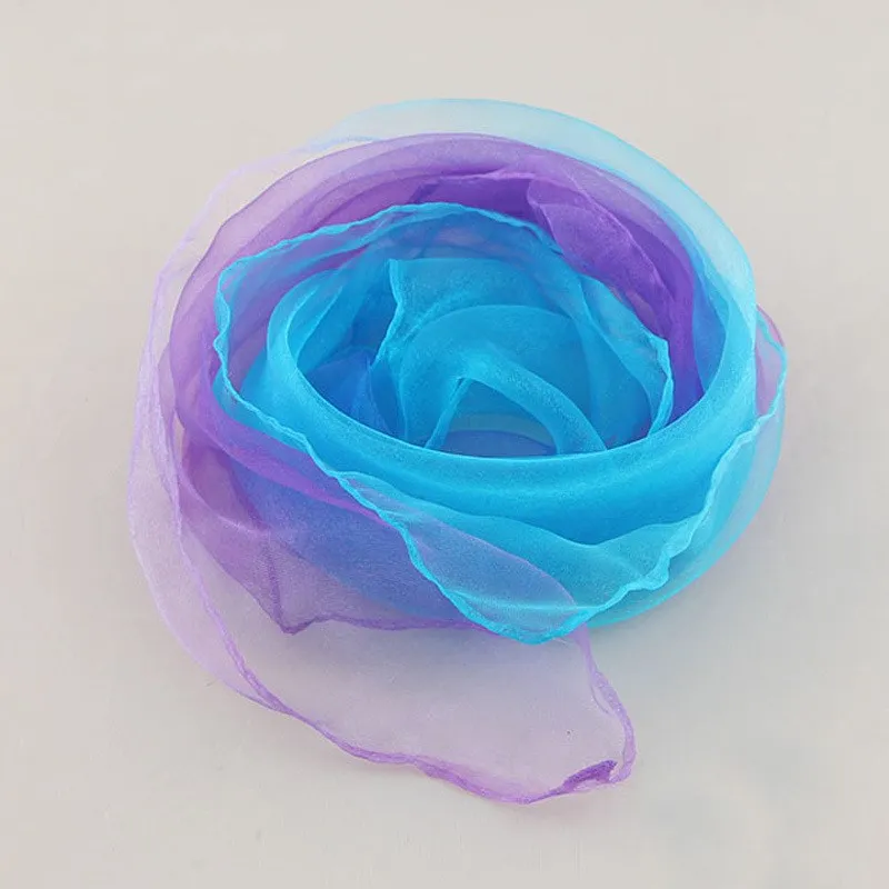 Gradient mały szalik taniec wydajność 50*50cm szalik kobiety dekoracyjne szalik na głowę pasek druku chustka szyi Wrap — zdjęcie 3