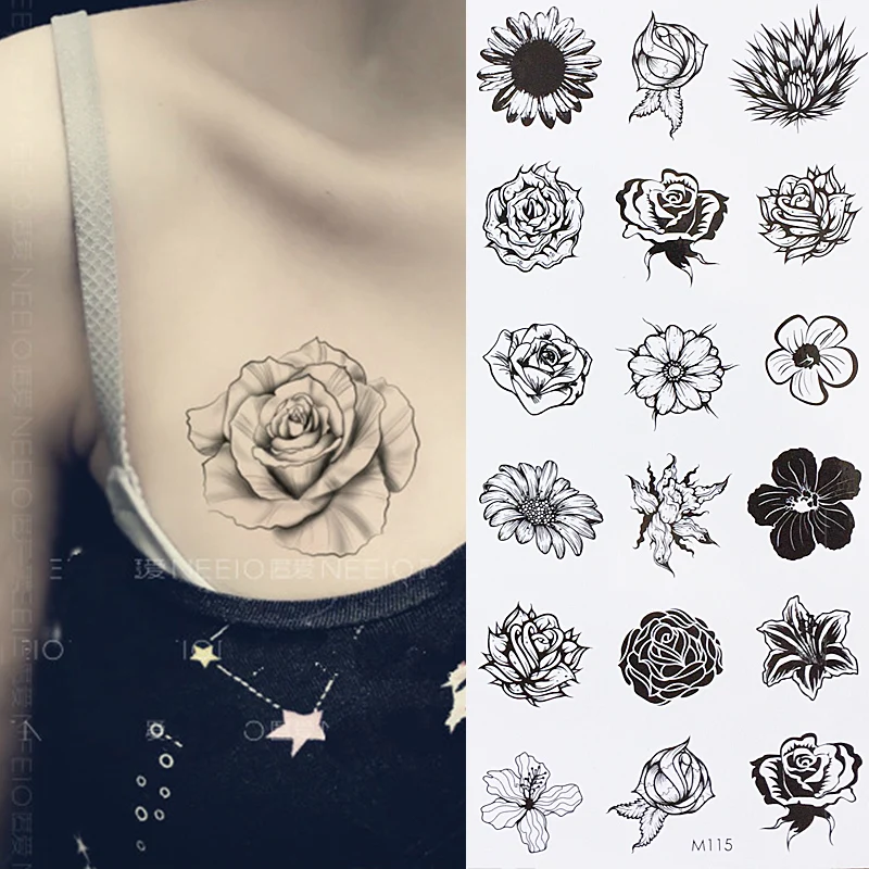 Sunflower Waterproof Temporary Tattoos Sticker Cool Dark Style Unisex Water Transfer Fake Tattoo Women Accessory