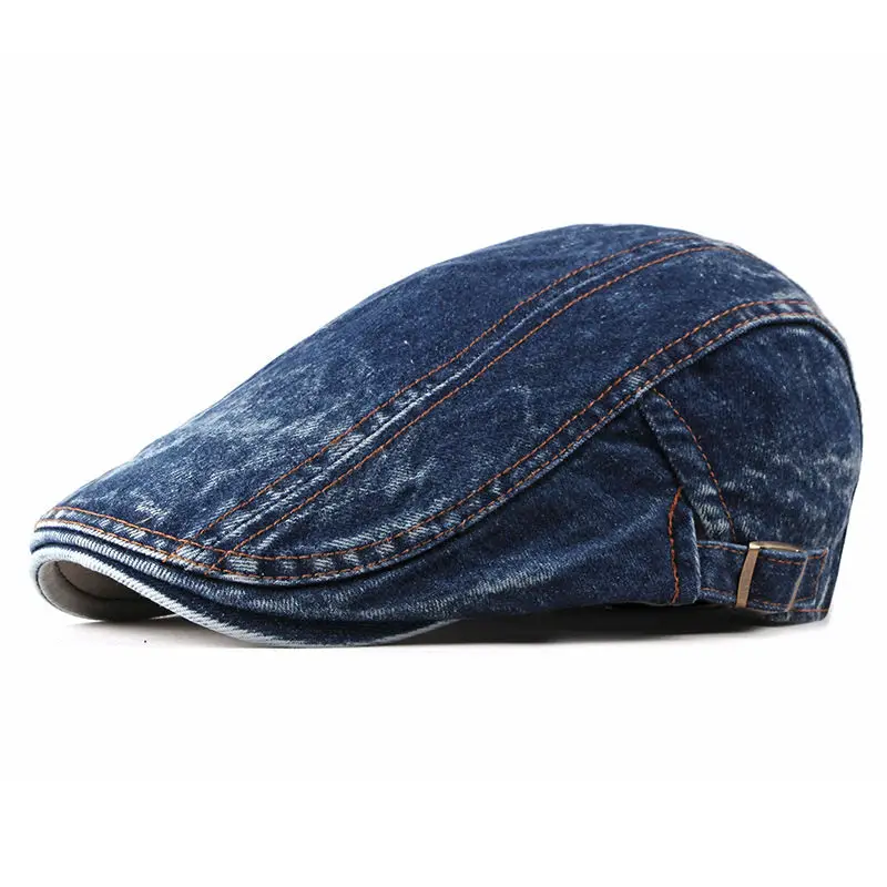 2024 Spring Denim Solid Newsboy Caps Men Washed  Flat Peaked Cap Women Painter Beret Hats