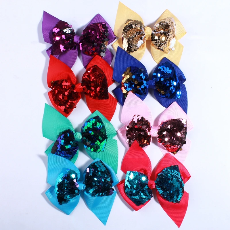 

60PCS 12CM New Dovetail Grosgrain Fabric Hair Bows For Headbands Sparkling Sequins Hair Bow For Hair Accessories You Pick Colors