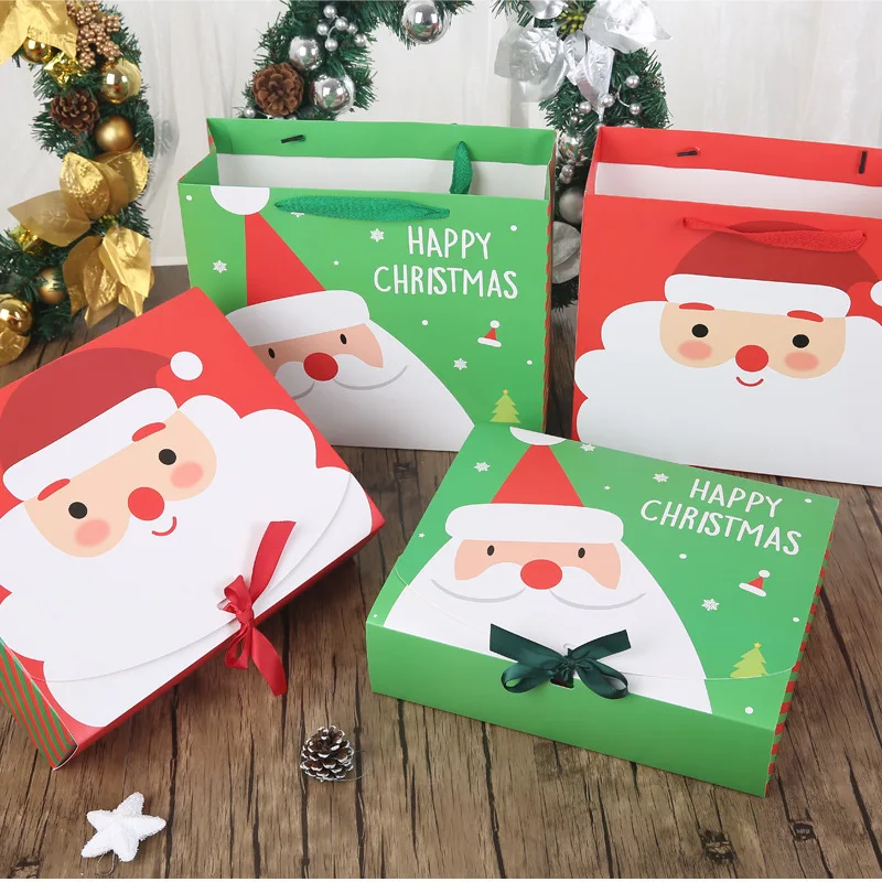 

50Pcs/Lot Merry Christmas Gift Box Bag Santa Claus gift bag Paper Box Gift Bag Container Supplies