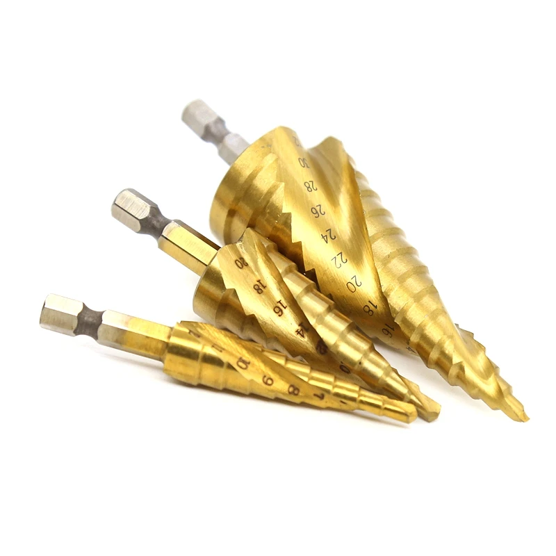 HANGXIN 3PCS HSS Spiral Grooved ,metal drilling mini drill accessories, Titanium Step Cone Drill Bit , hss drill set