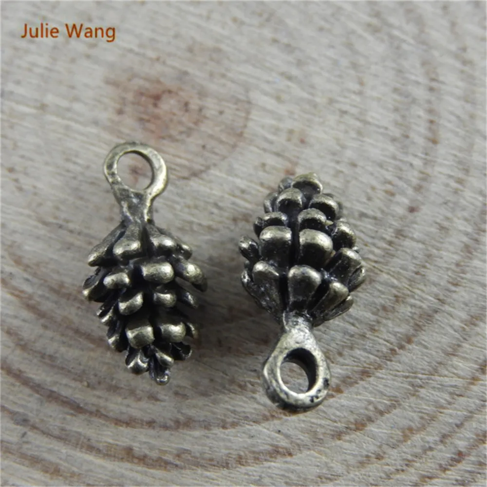 Julie Wang 10-50pcs Pine Cone Nut Charms Antique Bronze Alloy Fashion Jewelry Making Pendant Bracelet Charm Crafts Accessory