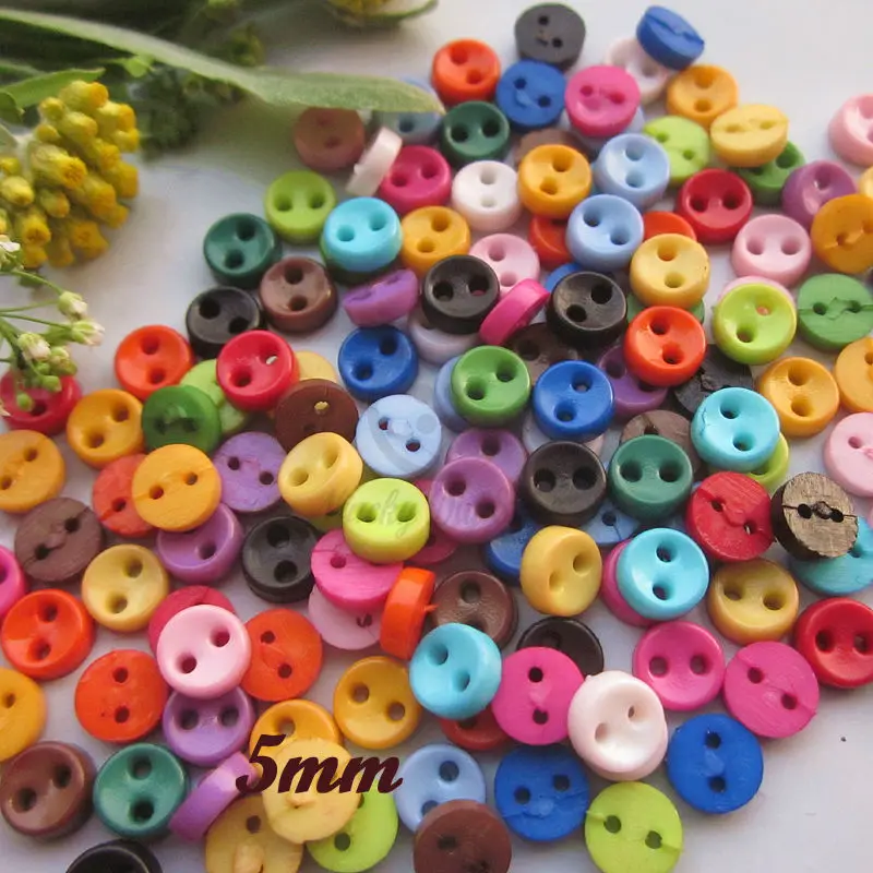 144pcs Mixed / 16 Colors 5mm 2 Holes Round Bowl Tiny Buttons for Dolls Clothes Mini Buttons for Crafting Scrapbook Accessories