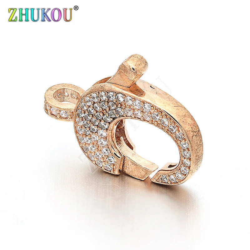 17*22mm Handmade Brass Cubic Zirconia Lobster Clasps Hooks DIY Jewelry Findings Accessories, Hole: 3mm, Model: VK8