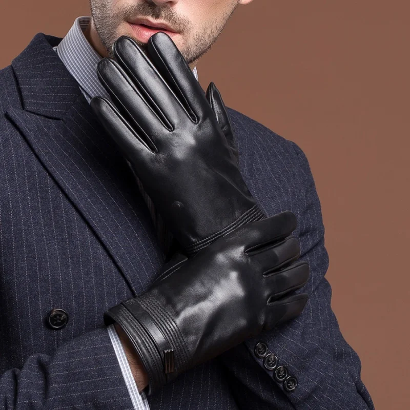 Sales Brand New YY5221 Winter Men Genuine Leather Black Thick Short Gloves Business Male Warm Plush Driving Stick Hand Mitten