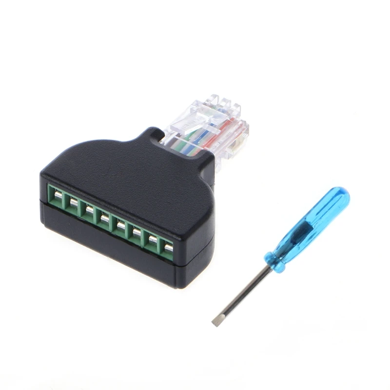 OOTDTY RJ45 Ethernet Male To 8 Pin AV Terminal Screw Adapter Converter Block Plug CCTV