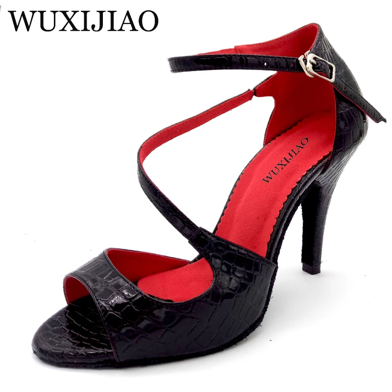 WUXIJIAO 2018 New Red Black Crocodile texture PU Women\'s Latin Dance Shoes High Heel Shoes Sandals Salsa Party Performance shoes