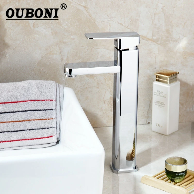 OUBONI Tall Single Handle Spray Spout Soild Brass Body Two Hose Deck Mount Wash Basin Sink Vessel Torneira Tap Mixer Faucet