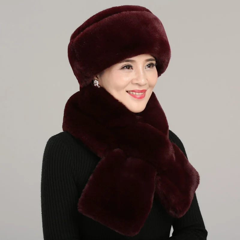 Middle-aged Mother Hat Autumn Winter Warm Thicken Outdoor Cap Elderly Grandmother's Caps Soft Fashion Pure Color Scarf H7149