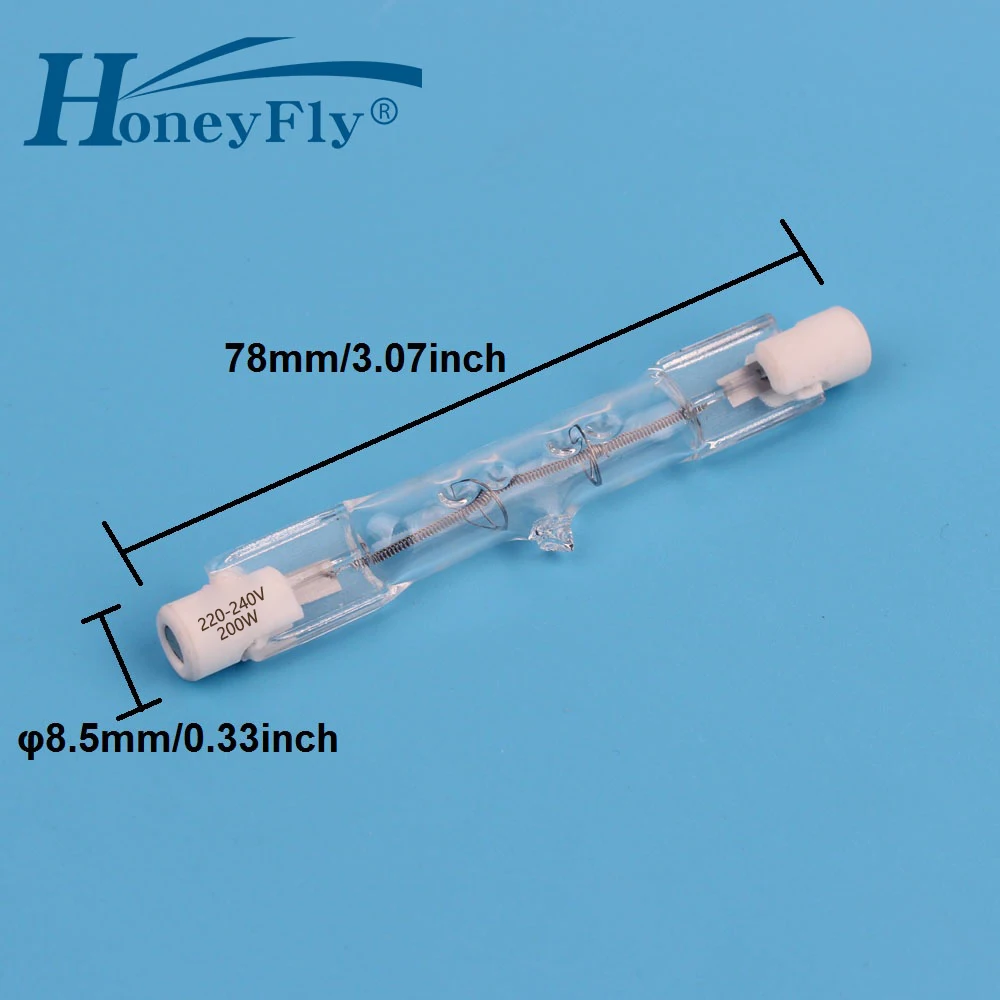 HoneyFly-Lampe halogène J78, 220V, 110V, 100W, 150W, 200W, 250W, 78mm, lampadaires à filament linéaire à double extrémité, tube à quartz, 2 pièces