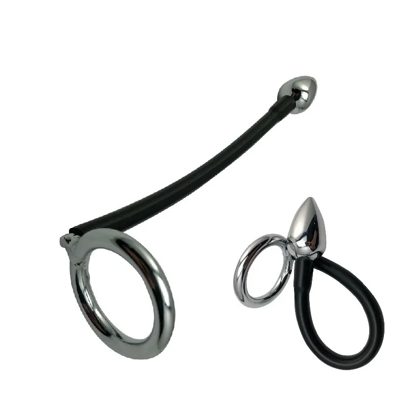 Male metal Anal hook butt Plug with penis stainless steel Cock Ring Massager ball Prostate Stimulation erection Sex Toys