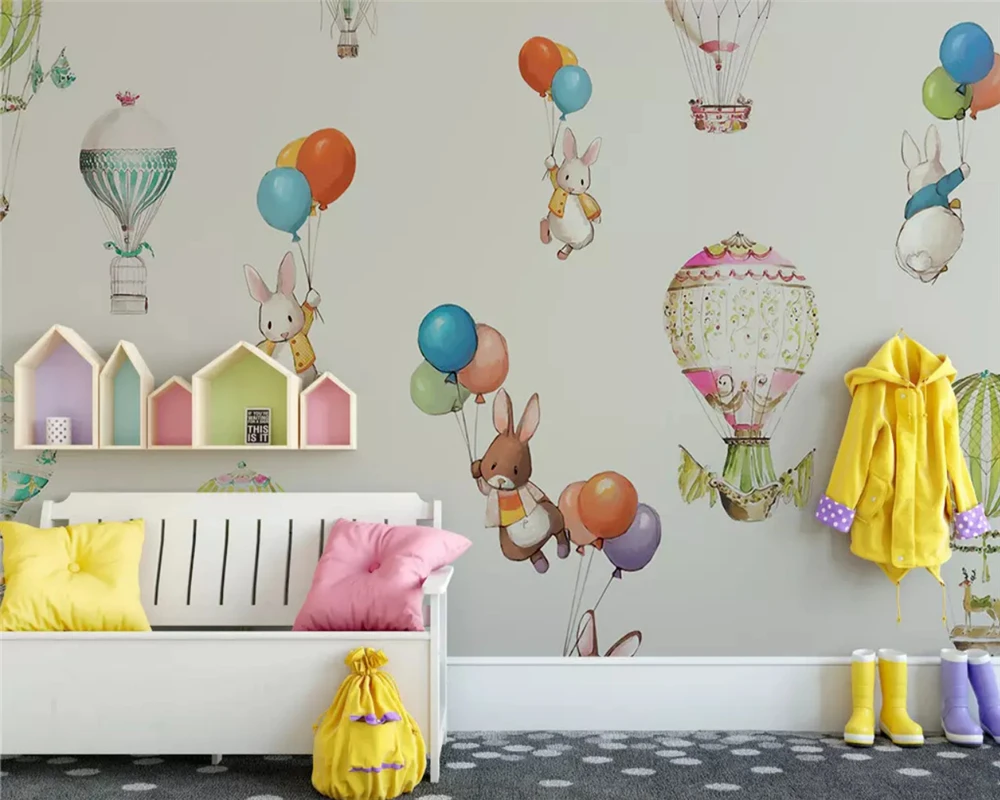 

beibehang Custom modern wallpaper simple hot air balloon bunny children room background papel de parede papier peint tapety