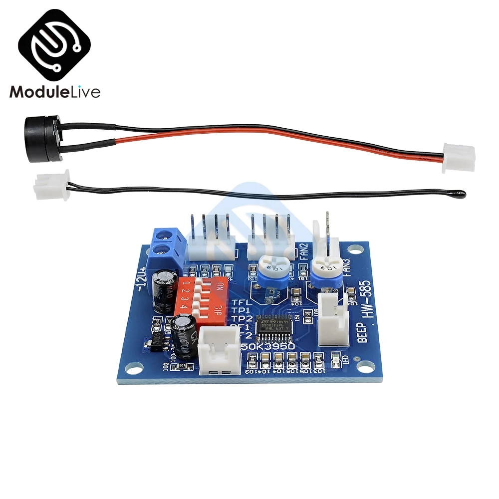 NTC 3950 Thermistor PWM Temperature Probe Speed Controller Board Control Module Buzzer DC 12V 5A CPU Fan High-Temp Alarm 50k