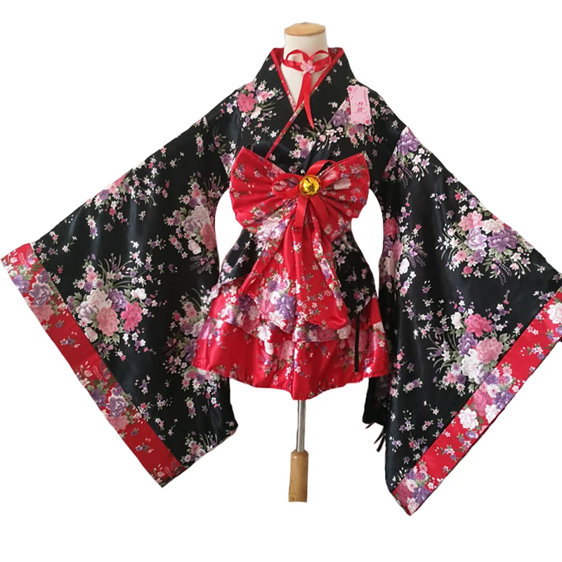 Women's Sexy Sakura Anime Costume Japanese Kimono Costume Vintage Original Tradition Silk Yukata Dress M-XXL