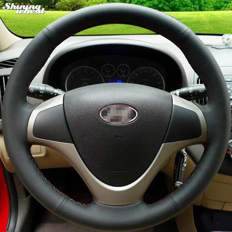 Shining wheat Hand-stitched Black Leather Steering Wheel Cover for Hyundai i30 2009 i30