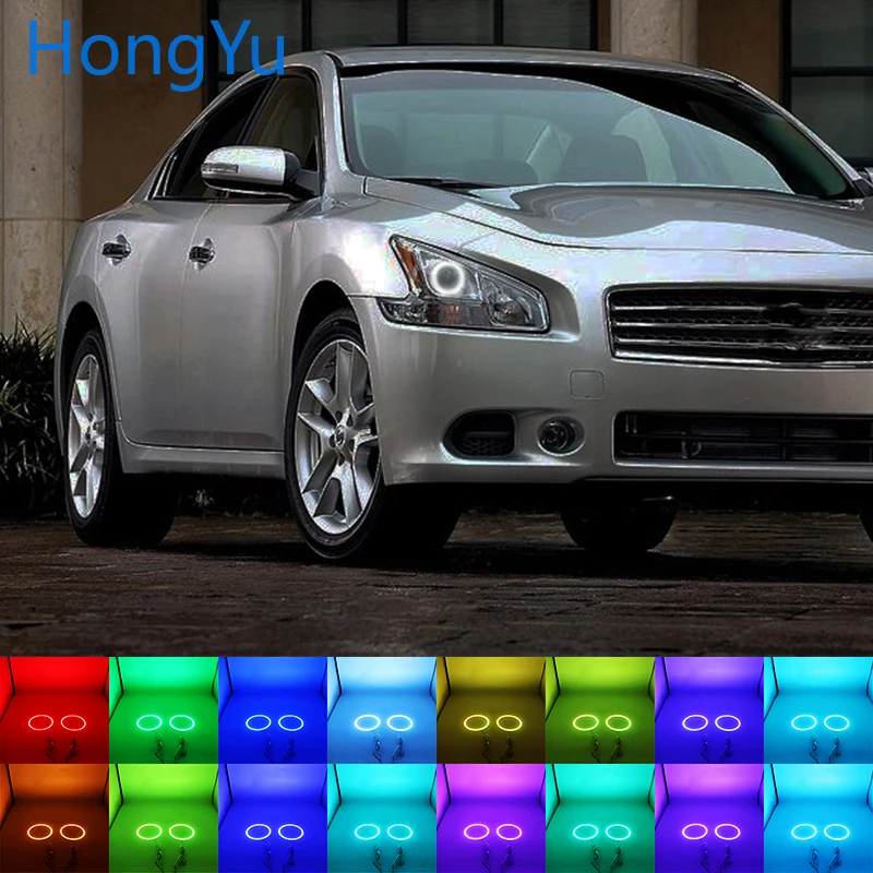 Latest Headlight Multi-color RGB LED Angel Eyes Ring Eye DRL RF Remote Control for Nissan Maxima 2010 2011 2012 Accessories