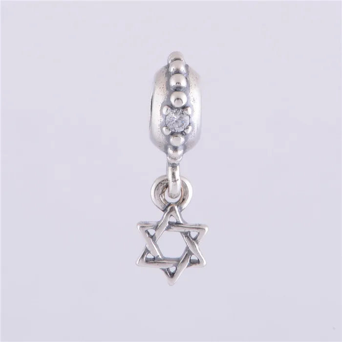 Authentic 925 Sterling Silver Star of David With Clear CZ Dangle Charm Bead Fits Pandora Bracelet Jewelry DIY Making