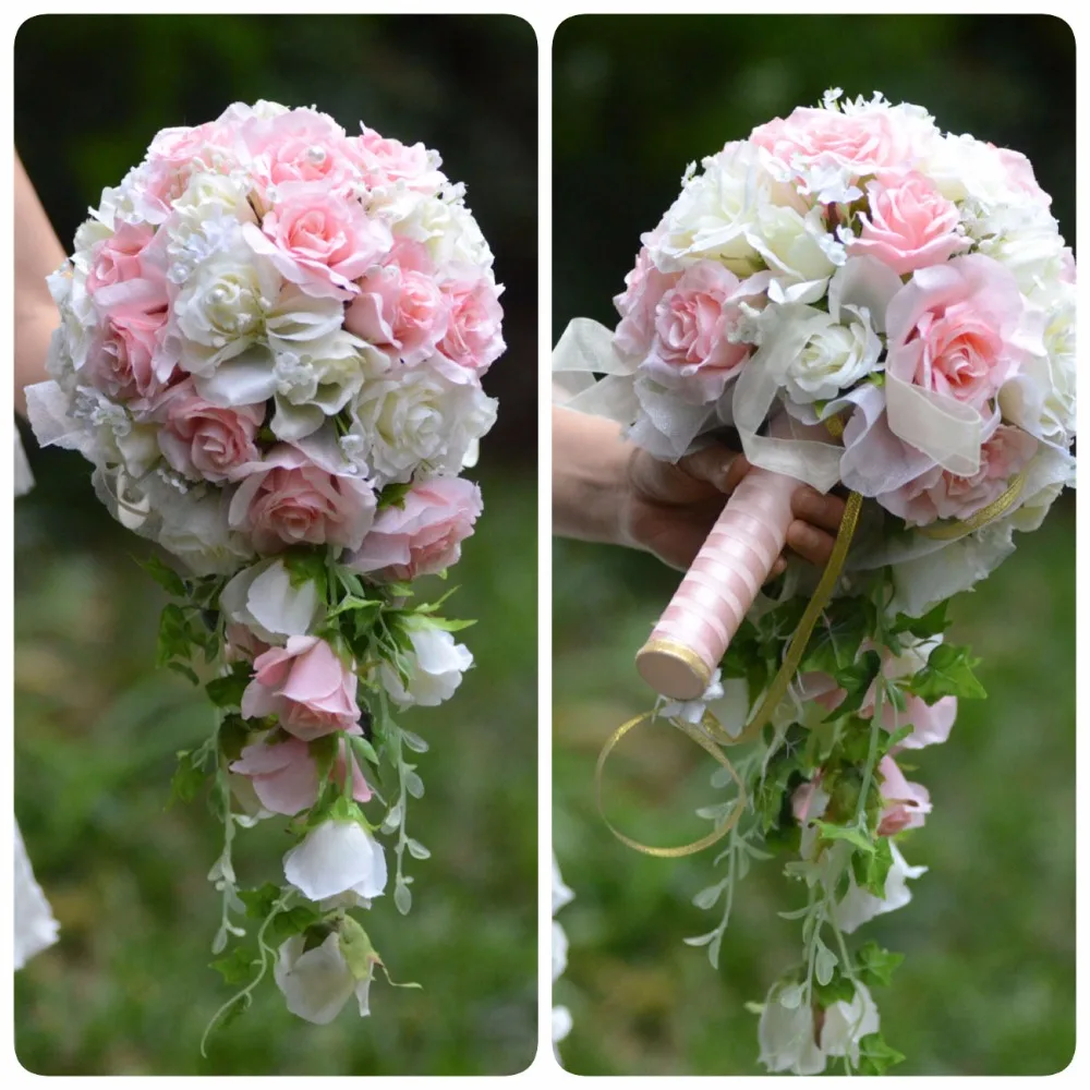 Vintage Artificial Flowers Waterfall Wedding Bouquets With Bridal Brooch Bouquets Brides Bouquet De Mariage 2023 New Hot Sale