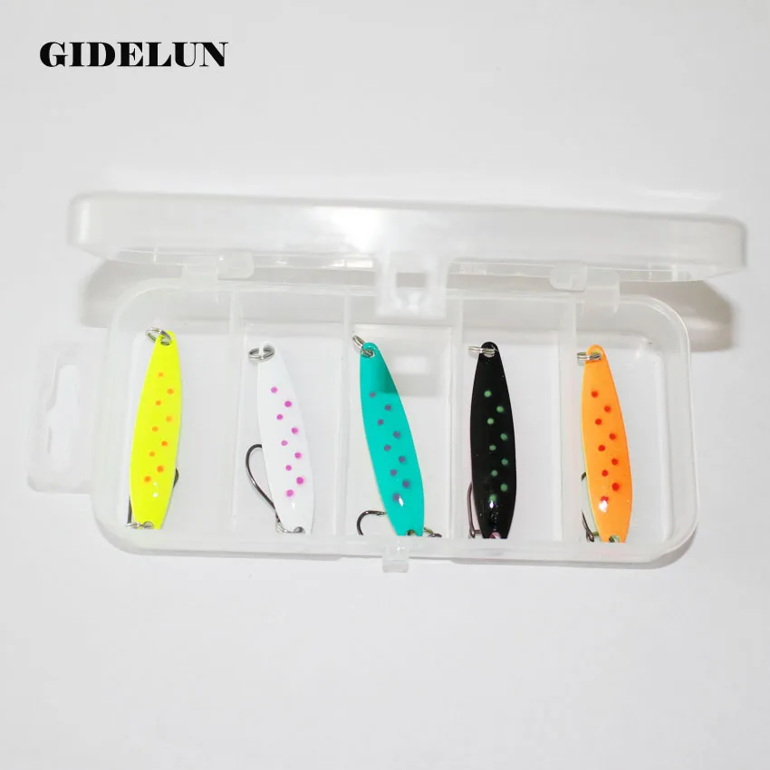 hot selling new fishing lure set 3g/5g colorful spoon fishing lure artificial fishing bait trout lure 5pcs metal spoon bait