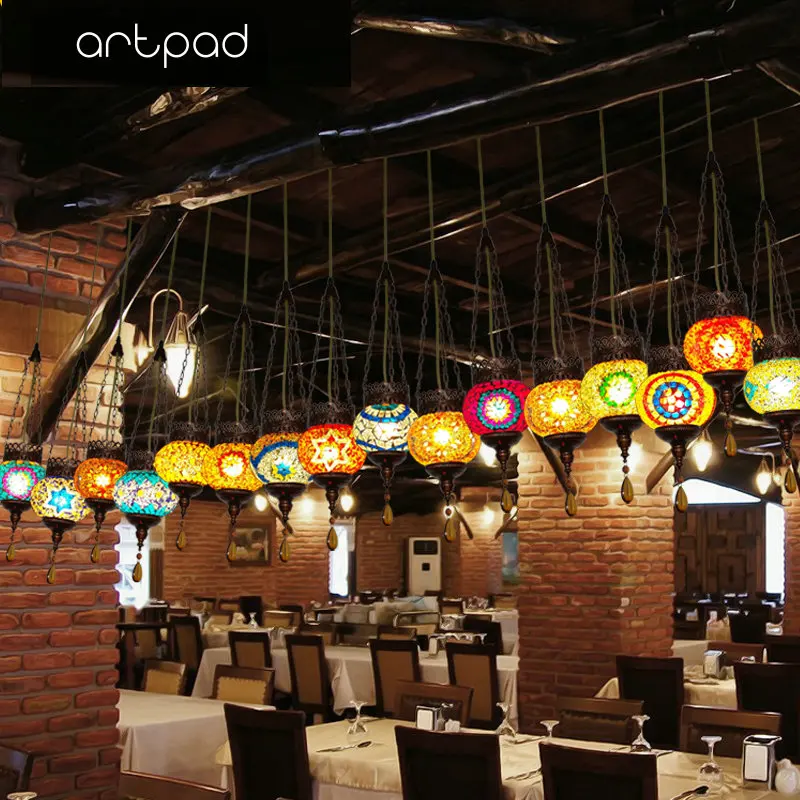 Artpad Bohemia Mediterranean Lighting Turkish Restaurant Pendant Lights 110-220V Moroccan Mosaic Lamp Home LED Bar Hanging Light