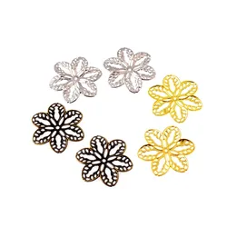 Free shipping 20Pcs Bronze/copper/Gold/silver Flower Wraps Connectors Metal Crafts Decoration DIY Findings Connectors 29x32mm