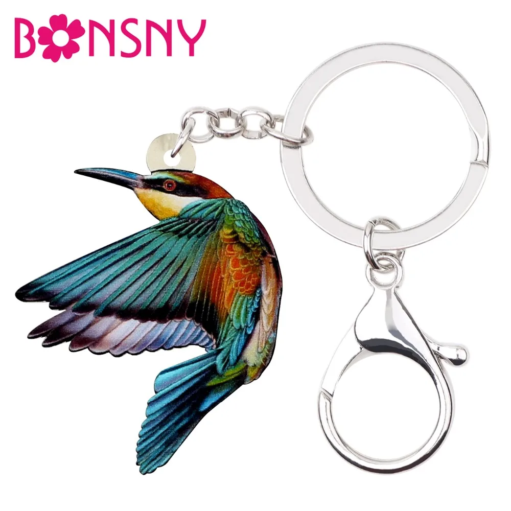 Bonsny Statement Acrylic Kingfisher Bird Key Chain Keychain Ring Unique Animal Gift Jewelry For Women Girls Bag Car Purse Charms