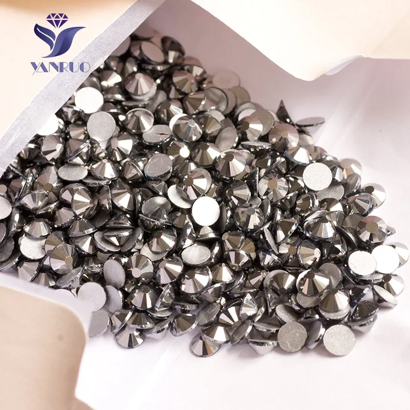 YANRUO 2058NoHF SS16-SS20 1440Pcs  Jet Hematite Non HotFix Glue On Crystal Stones Rhinestones Apparel Fabric For Clothes