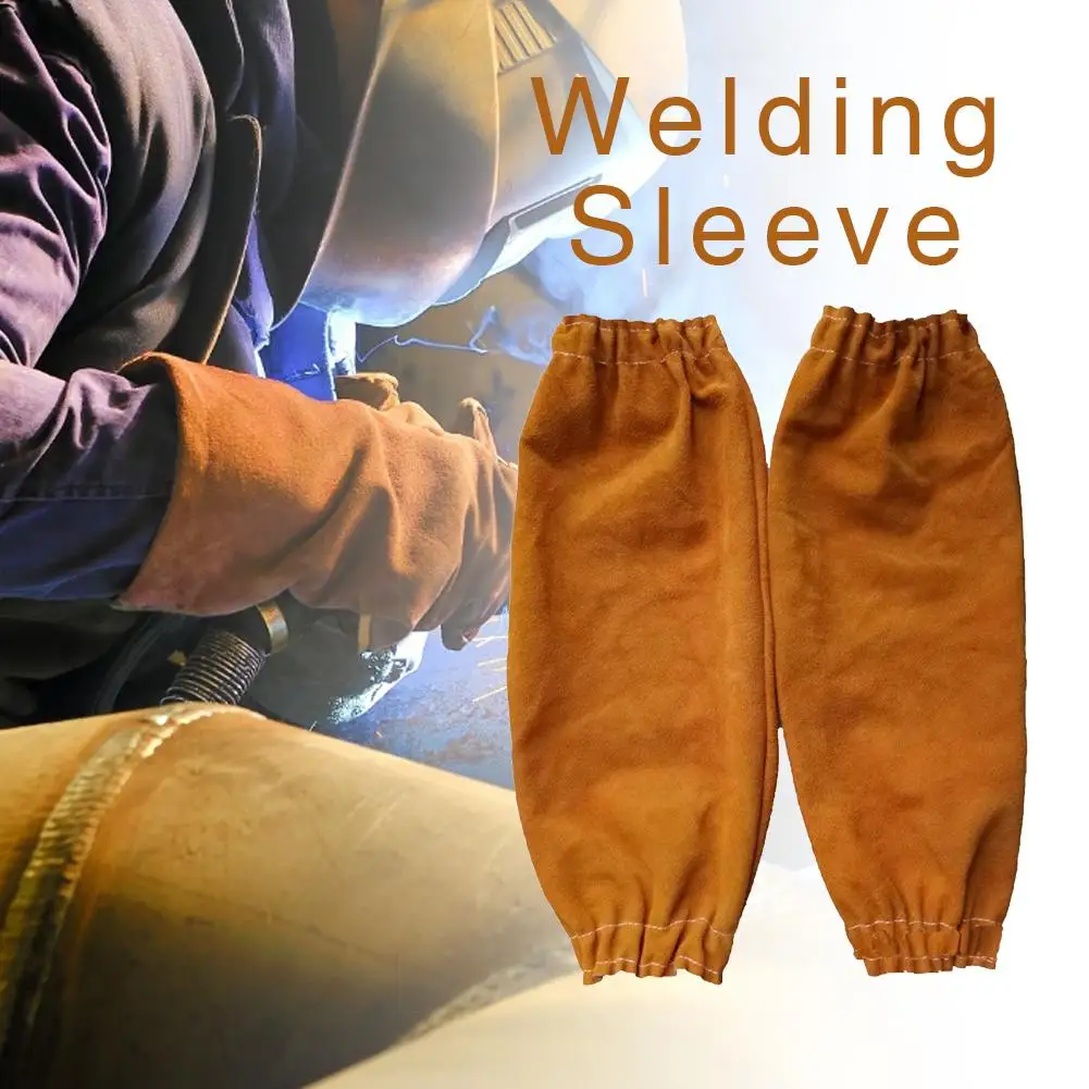 Welding Protective Arm Sleeve Insulation Arm Guard Elastic Cuff Heat Resistant Welding Sleeve Flame Retardant Leather for Welder