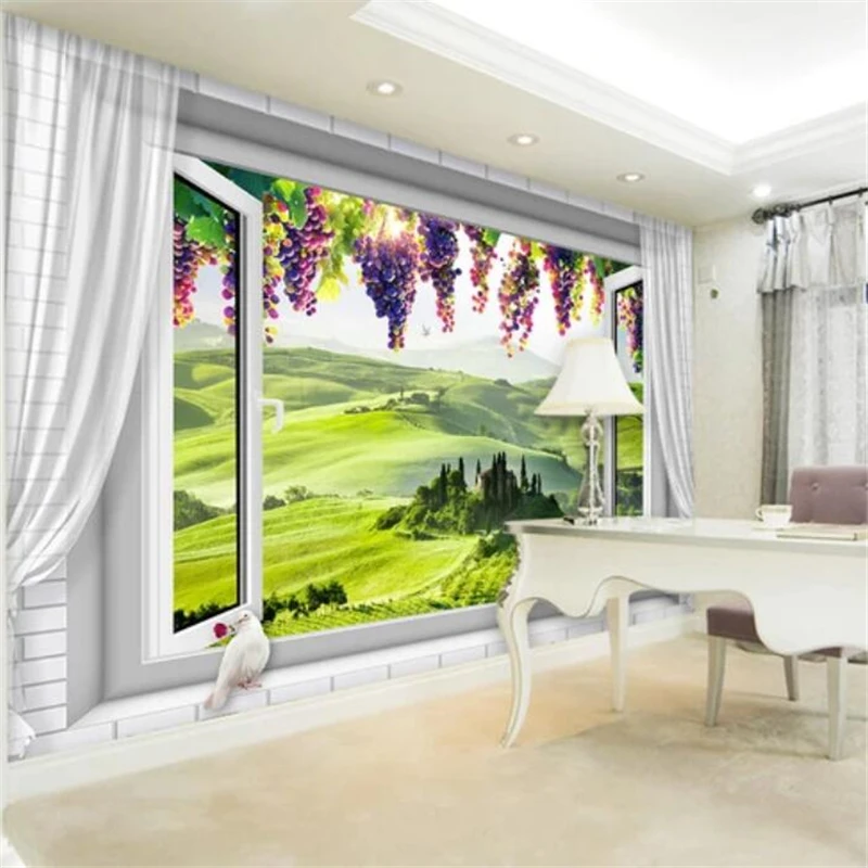 wellyu Custom wallpaper 3D solid mural European window grape TV background wall papers home decor обои papel de pared wallpaper